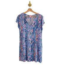 Load image into Gallery viewer, Lilly Pulitzer Duval Tic Tac Tile V-Neck Mini T-Shirt Dress Blue Pink S
