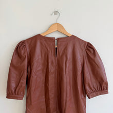 Load image into Gallery viewer, BB Dakota Faux It Up Crew Neck Puff Sleeve Faux Leather Blouse Brown M
