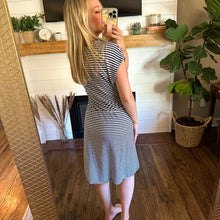 Load image into Gallery viewer, Velvet by Graham &amp; Spencer Linen Blend Striped Twist Front Dress Navy White
