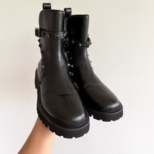 Load image into Gallery viewer, Valentino Garavani Rockstud Leather Slip-On Combat Boots Black 39 NEW
