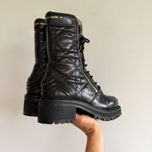 Load image into Gallery viewer, Valentino Garavani Quilted Leather Lace-Up Zipper Combat Boots Black 38.5 NEW
