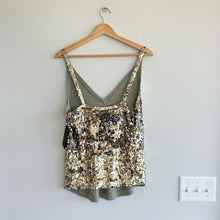 Load image into Gallery viewer, Donna Karan Collection Cashmere Silk Liquid Sequin Tank in Tarnished Gold L
