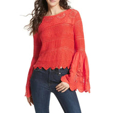 Load image into Gallery viewer, Free People Once Upon A Time Lace Bell Sleeve Blouse Red M
