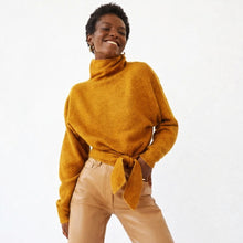 Load image into Gallery viewer, Aritizia Wilfred Lorin Alpaca Wool Turtleneck Tie-Waist Pullover Sweater Orange
