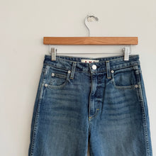 Load image into Gallery viewer, AMO High Rise Straight Leg Raw Hemline Ankle Jeans Blue 27
