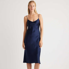 Load image into Gallery viewer, Quince Silk V-Neck Midi Dress Navy S NWT
