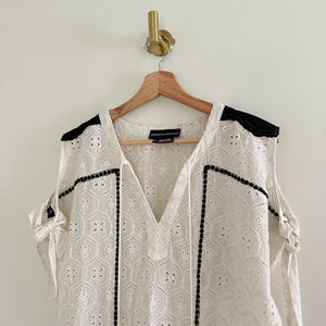 Anthropologie Hemant & Nandita Aditya Embroidered Eyelet Tassel Casual Mini Dress White M