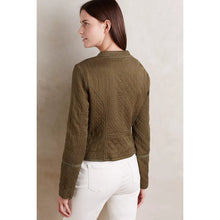 Load image into Gallery viewer, Anthropologie Hei Hei Quilted Cotton Zip Up Collarless Riding Jacket Green S
