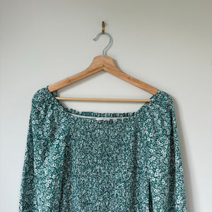 Jessica Simpson Floral Smocked 3/4 Sleeve Bodycon Mini Dress Green XS