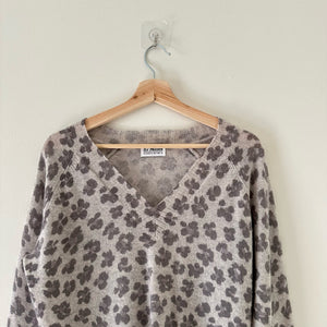 27 Miles Malibu Cashmere Leopard Print V-Neck Knit Pullover Sweater Gray S