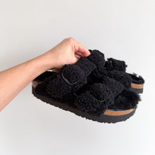 Load image into Gallery viewer, Birkenstock Papillio Arizona Big Buckle Shearling Slide Sandals Black 9 NWOT
