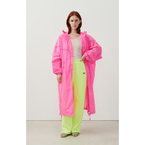 American Vintage Ikino Zip Fly Mid Length Hooded Rain Coat Acid Pink 4-6 NWT