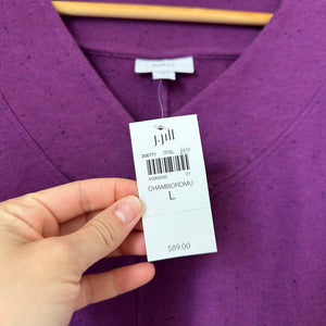 J. Jill Fit Tweeded French Terry Side-Slit V-Neck Casual Tunic Top Purple L NWT