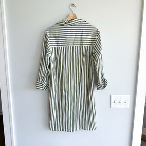 Vince Coast Striped Long Sleeve Shirtdress Green White