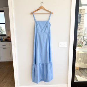CeCe Bow Back Sleeveless Smocked Cut Out Maxi Dress Blue L
