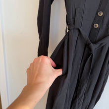 Load image into Gallery viewer, Allie Rose Linen Blend Belted Button Front Jumpsuit Black S
