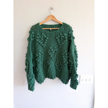 Load image into Gallery viewer, Wishlist Pom Pom Heart Oversized Chunky Knit Pullover Sweater Green S
