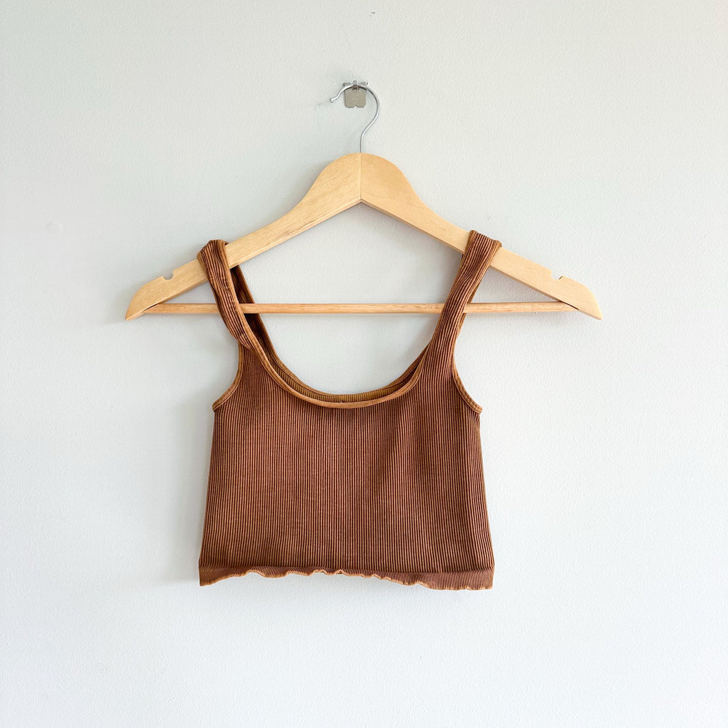 Free People Movement Happiness Runs Ribbed Cropped Tank Brown XS/S