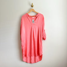 Load image into Gallery viewer, Coastal Bloom Satin V-Neck Italian Dress Coral Pink NWT
