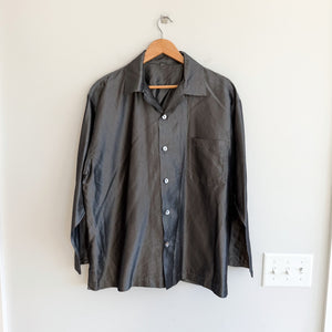 Dosa Silk Long Sleeve Collared Chest Pockets Button Up Shirt Gray