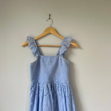 Load image into Gallery viewer, ANDRÉE by UNIT Smocked Eyelet Sleeveless Square Neck Mini Dress Blue L
