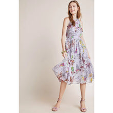 Load image into Gallery viewer, Anthropologie Hermia Floral Print Sleeveless Blouson Midi Dress Purple 6P
