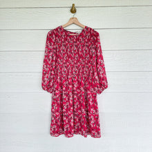 Load image into Gallery viewer, Eliane Rose Floral Print Smocked Long Sleeve Dress Red M
