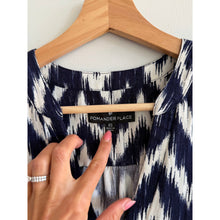 Load image into Gallery viewer, Pomander Place Kenzo Ikat Pattern V-Neck Ruffles Sleeve Mini Dress Blue XS
