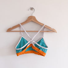 Load image into Gallery viewer, Alo Westerly Colorblock Crisscross Strap Sports Bra Turquoise Orange
