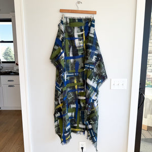 AKRIS Collector's Graffiti Abstract Print Scarf Blue Green OS