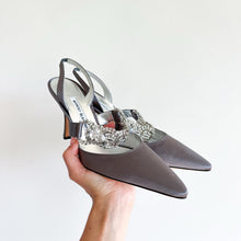 Load image into Gallery viewer, Manolo Blahnik Lurum Satin Crystal Embellished Pumps Gray 38.5
