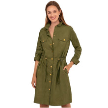 Load image into Gallery viewer, Gretchen Scott Snappy 3/4 Sleeve Collared Shirt Dress Olive Green L
