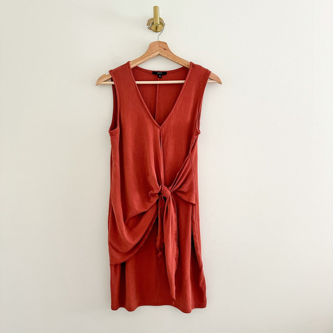 DREW Anthropologie Twist Front Tie Sleeveless Mini Wrap Dress Rust S