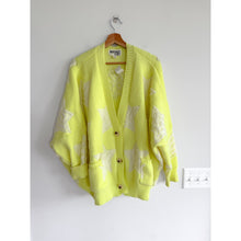 Load image into Gallery viewer, Bucketlist Oversized Star Pattern Button Front Cardigan Lime Yellow M NWT
