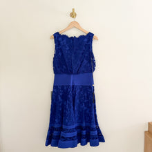 Load image into Gallery viewer, Tadashi Shoji Embroidered Lace Blouson Waist Dress Marna Blue 8
