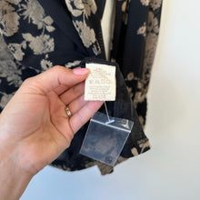 Load image into Gallery viewer, Mystree Smocked Floral Blouse Black Tan M NWT
