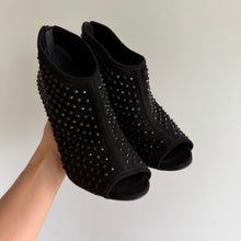 Load image into Gallery viewer, MICHAEL Michael Kors Dani Suede Stud Embellished Peep Toe Bootie Pumps Black 8.5

