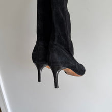 Load image into Gallery viewer, Cole Haan Suede Knee High Pointed Toe Heel Boots Black 5 1/2
