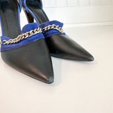 Load image into Gallery viewer, Jenni Kayne D'Orsay Suede Leather Chain Detail Pumps Black Blue 39 $595
