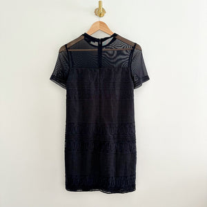 AllSaints Charlton Mesh Lace Short Sleeve Mini Shift Dress Black 4