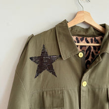 Load image into Gallery viewer, "Not For You" Sequin Embellished Button Front Military Utility Jacket Green
