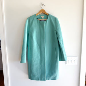 J. Crew Wool Blend Zip Up Mid Length Trench Coat Turquoise 6