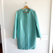 Load image into Gallery viewer, J. Crew Wool Blend Zip Up Mid Length Trench Coat Turquoise 6
