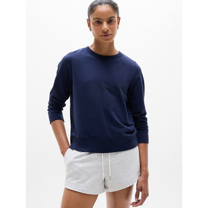 Athleta Retroterry Crew Neck Long Sleeve Pullover Sweatshirt Blue XS