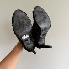 Load image into Gallery viewer, MICHAEL Michael Kors Dani Suede Stud Embellished Peep Toe Bootie Pumps Black 8.5
