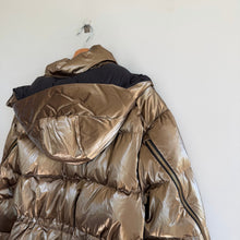 Load image into Gallery viewer, Athleta x Alicia Keys Golden Aura Zip Up Hooded Puffer Coat Metallic Brown S
