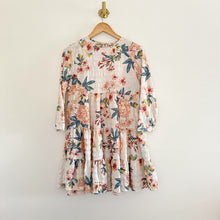 Load image into Gallery viewer, Zara Ecru Floral Textured Tiered 3/4 Sleeve Mini Dress Cream XS
