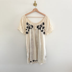 Free People Fiona Embroidered Scoop Neck Mini Dress Cream/Black S