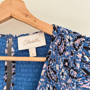 Cleobella Autumn Paisley Print Flutter Sleeve Smocked Midi Dress Blue L