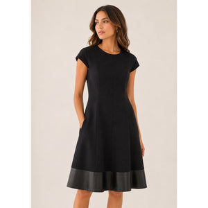 Akris Punto Faux-Leather Hem Short Sleeve Dress Black 10